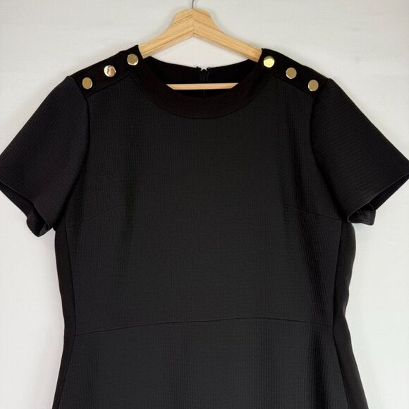Club Monaco Button Shoulder Short Sleeve Sheath Mini Dress Black 14 - Picture 5 of 8